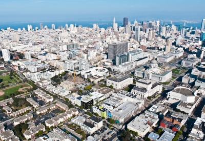 Aerial view of 388 Fulton in San Francisco, CA.