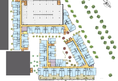 Typical residential floor plan for Station Center Family Housing in Union City, Ca