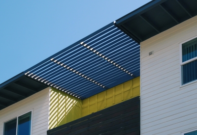 Detail view of roof at Onizuka Crossing Family Housing in Sunnyvale, California.