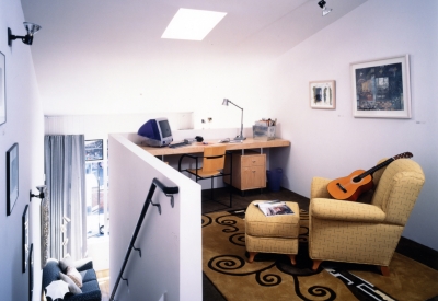Interior view of a unit upstairs loft work space at 1500 Park Avenue Lofts in Emeryville, California.