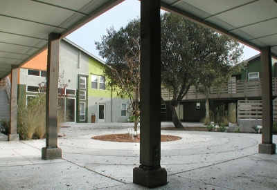 View of the courtyard at Stoney Pine Villa in Sunnyvale, California.