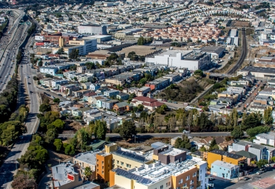 Aerial view of Bayview Hill Gardens in San Francisco, Ca.