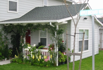 Cottage with a garden at Moonridge Village in Santa Cruz, California.