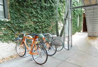 Outdoor bicycle rack in the courtyard of David Baker Architects Office in San Francisco.