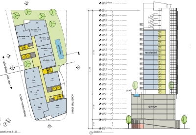 Diagram of the podium level site plan for Market Gateway Tower.