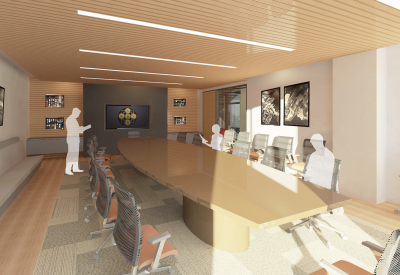 Interior rendering of the conference room for Local 38 Plumbers Union Hall in San Francisco. 