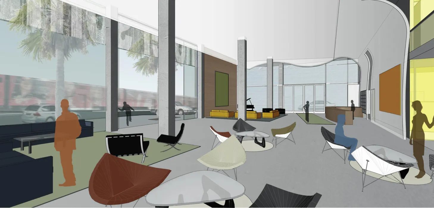 Interior rendering of the lobby for Hotel SOMA.