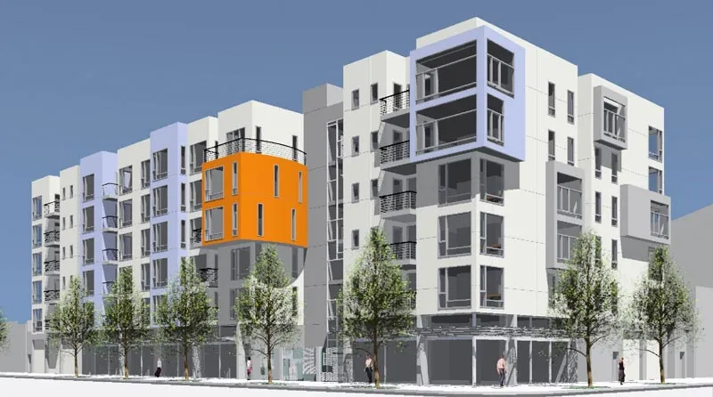 Exterior rendering of 200 Second Street in Oakland, California.