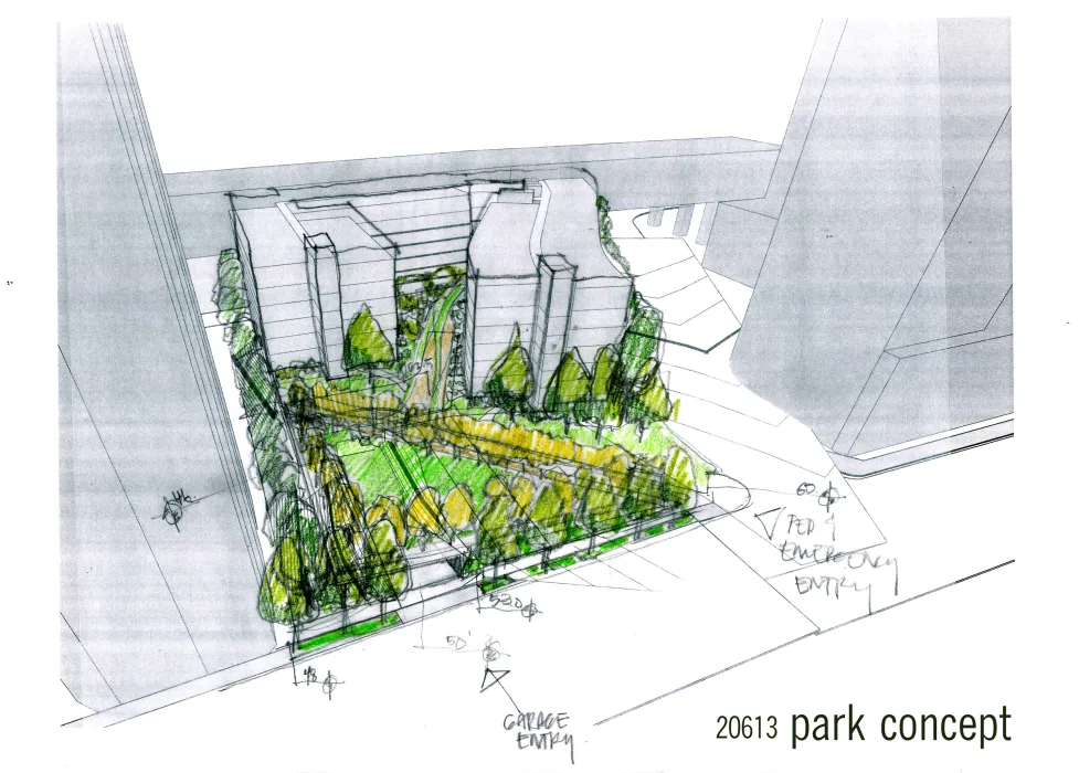 Concept sketch for Rincon Green in San Francisco.