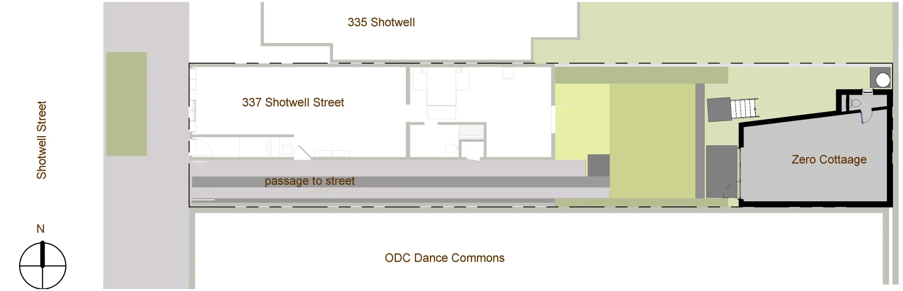Site plan for Zero Cottage and the Shotwell compound in San Francisco.