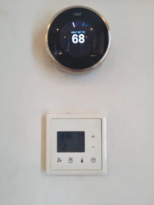Nest thermostat and Heat Recovery Ventilator controller in Zero Cottage in San Francisco.