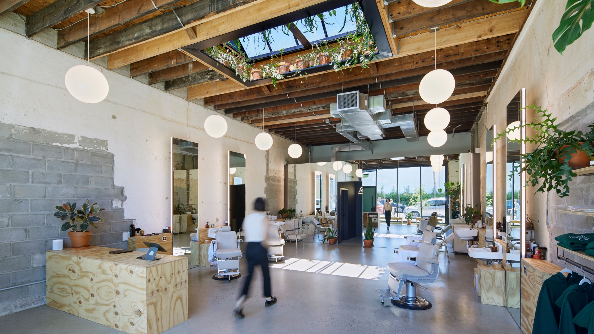 Interior view of the barbershop at the Bandsaw Building in Birmingham, Alabama.