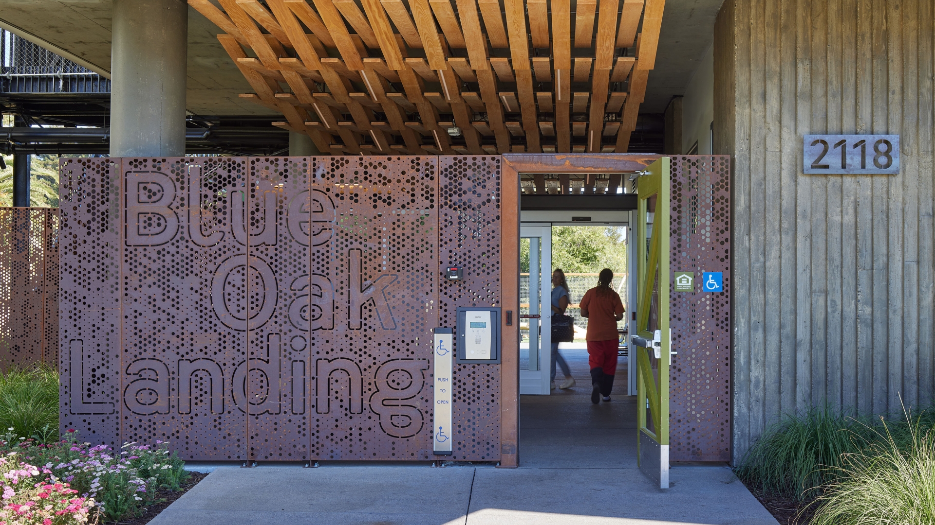 Exterior view of the entry to Blue Oak Landing in Vallejo, California.