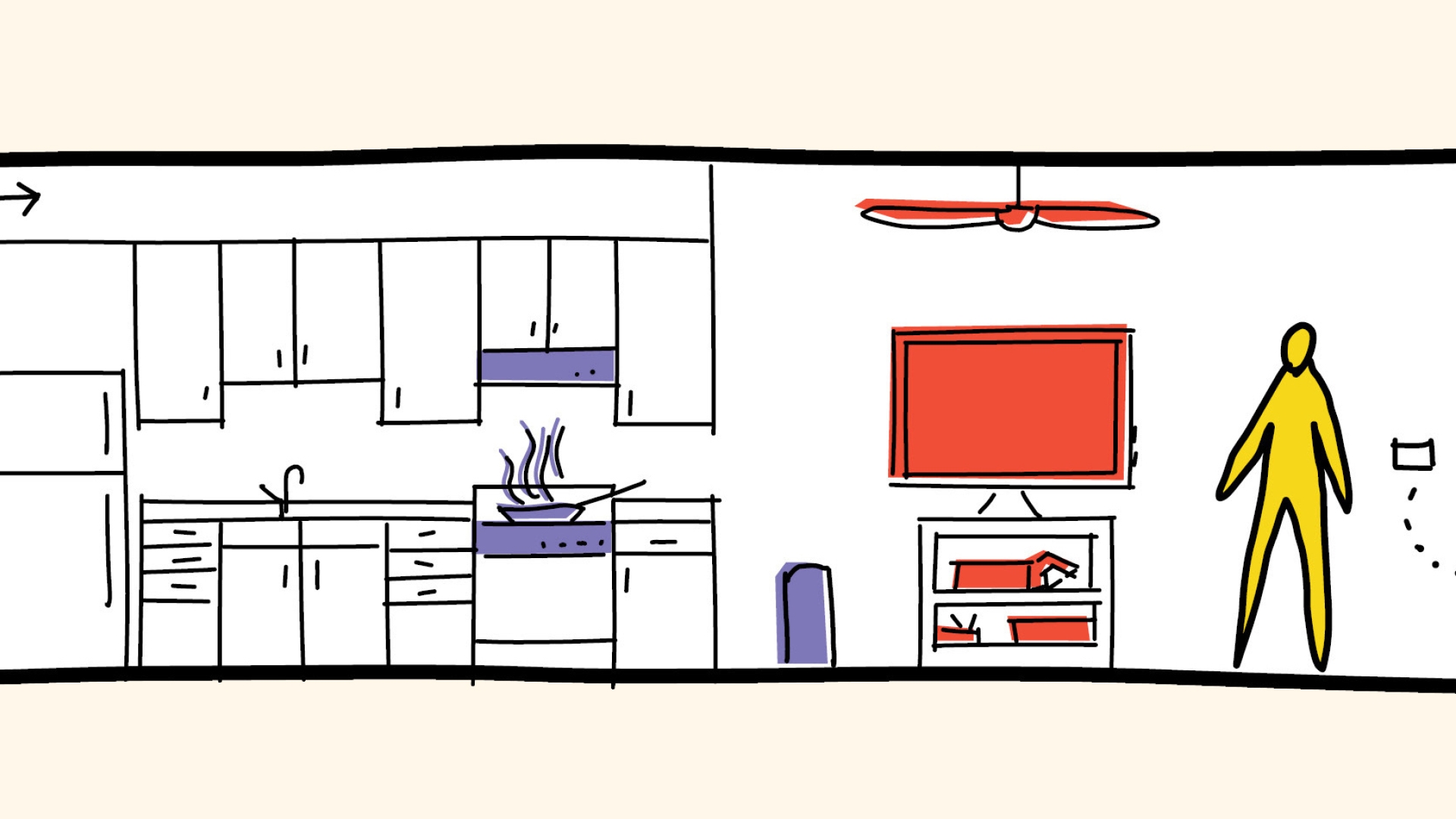 Illustration of apartment features for fire-season safety.