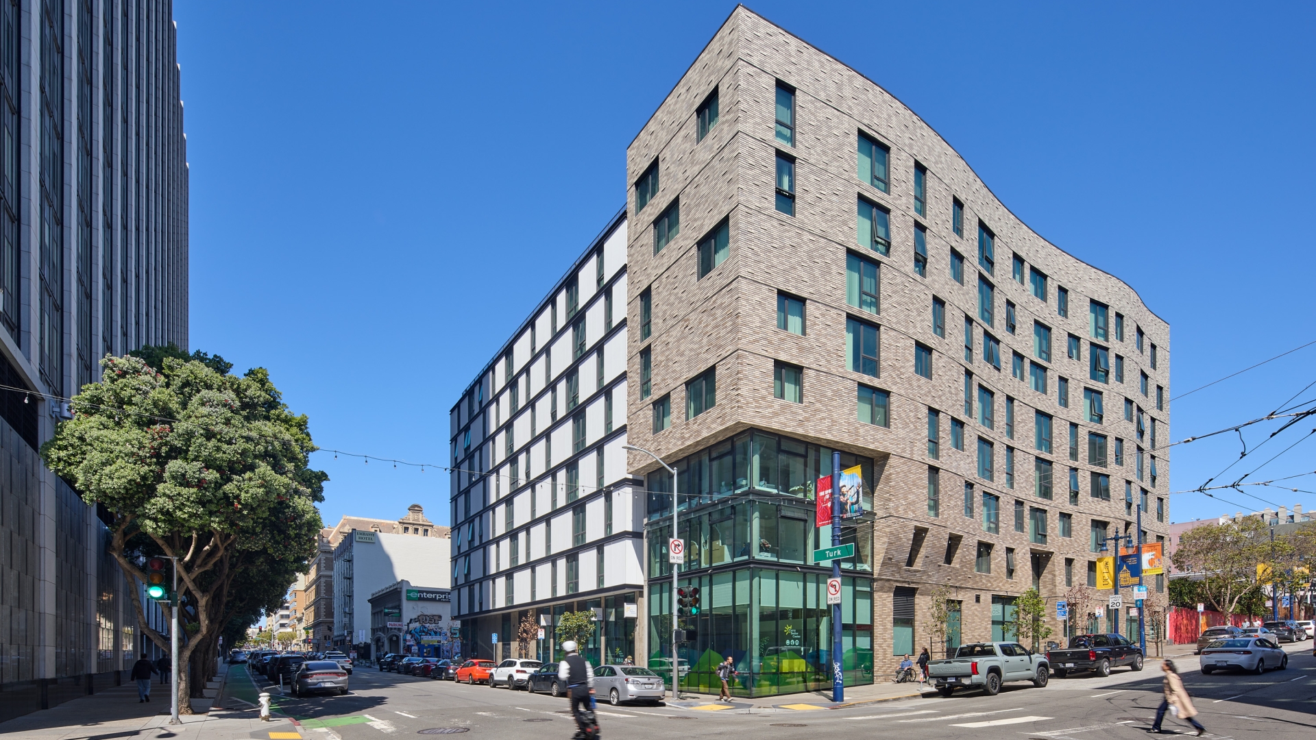 Exterior view of 555 Larkin in San Francisco.