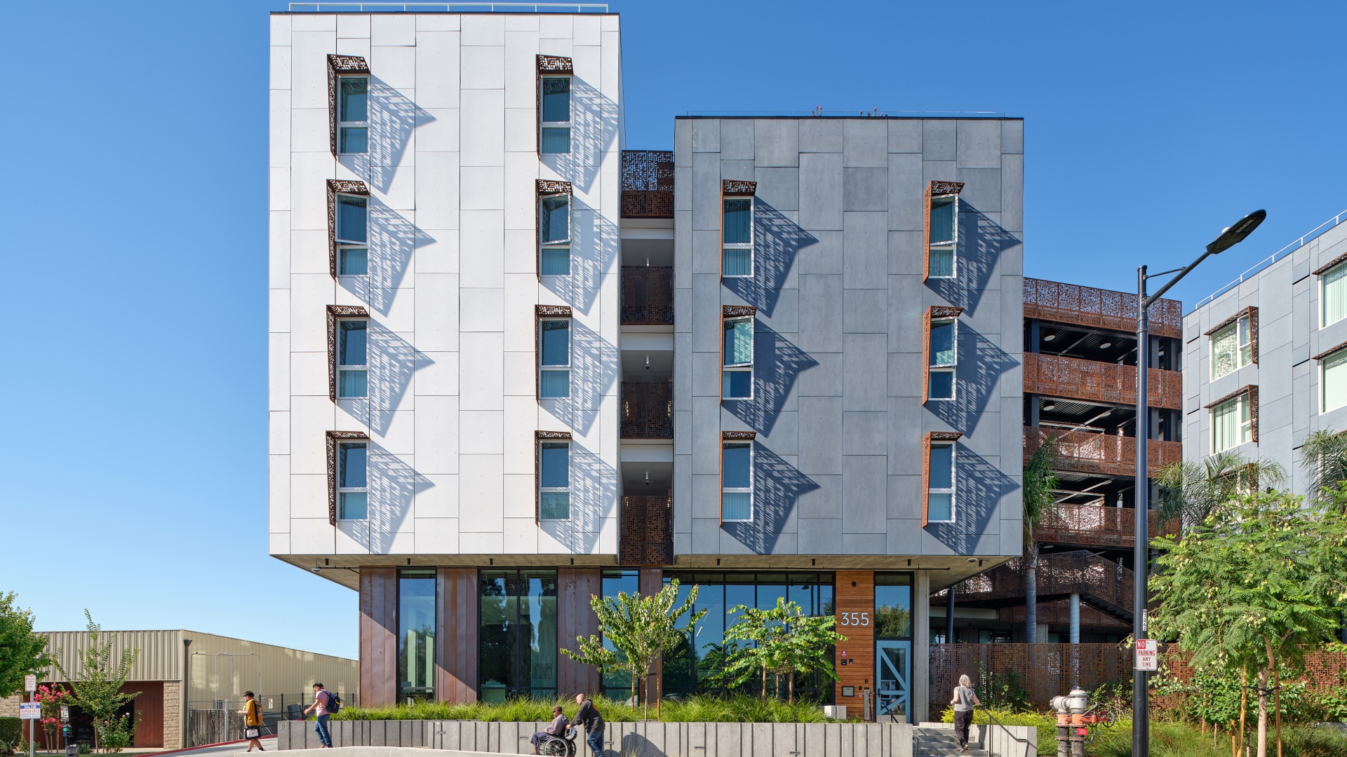 Exterior street view of Sango Court.