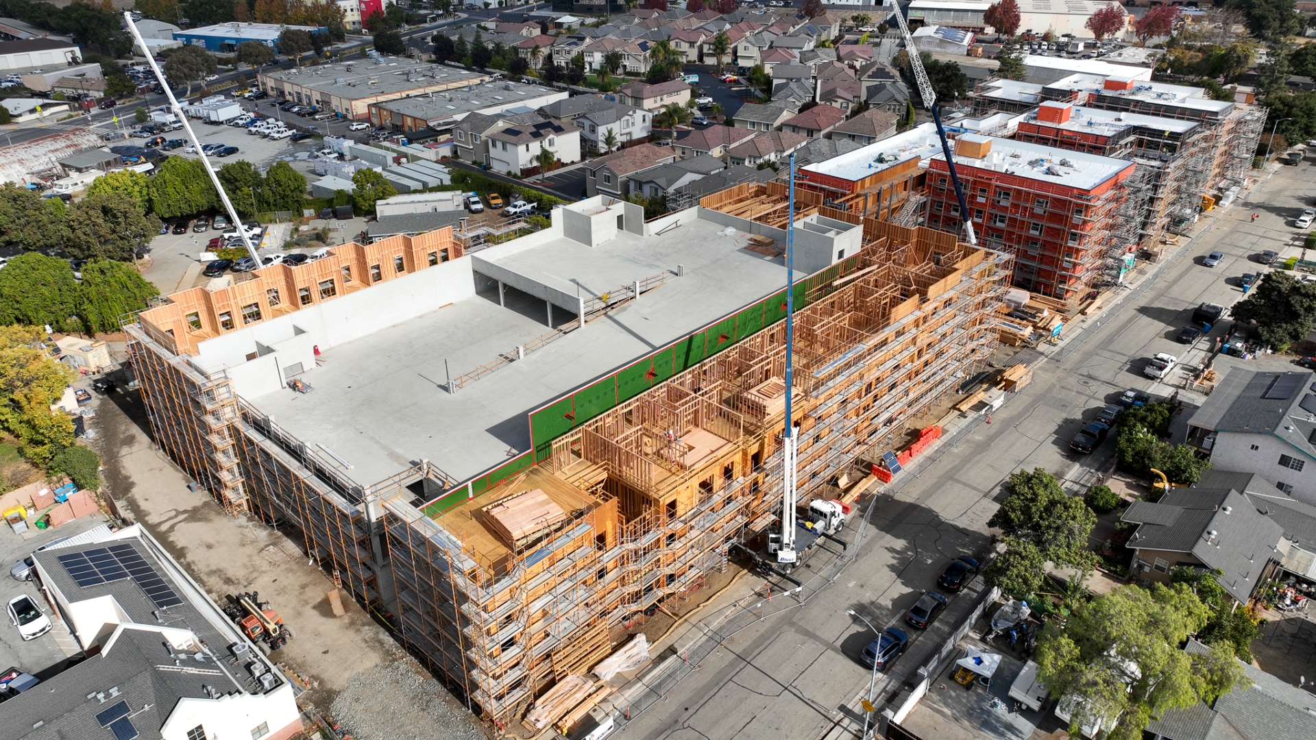Drone shot during construction phase of Colibri Commons.