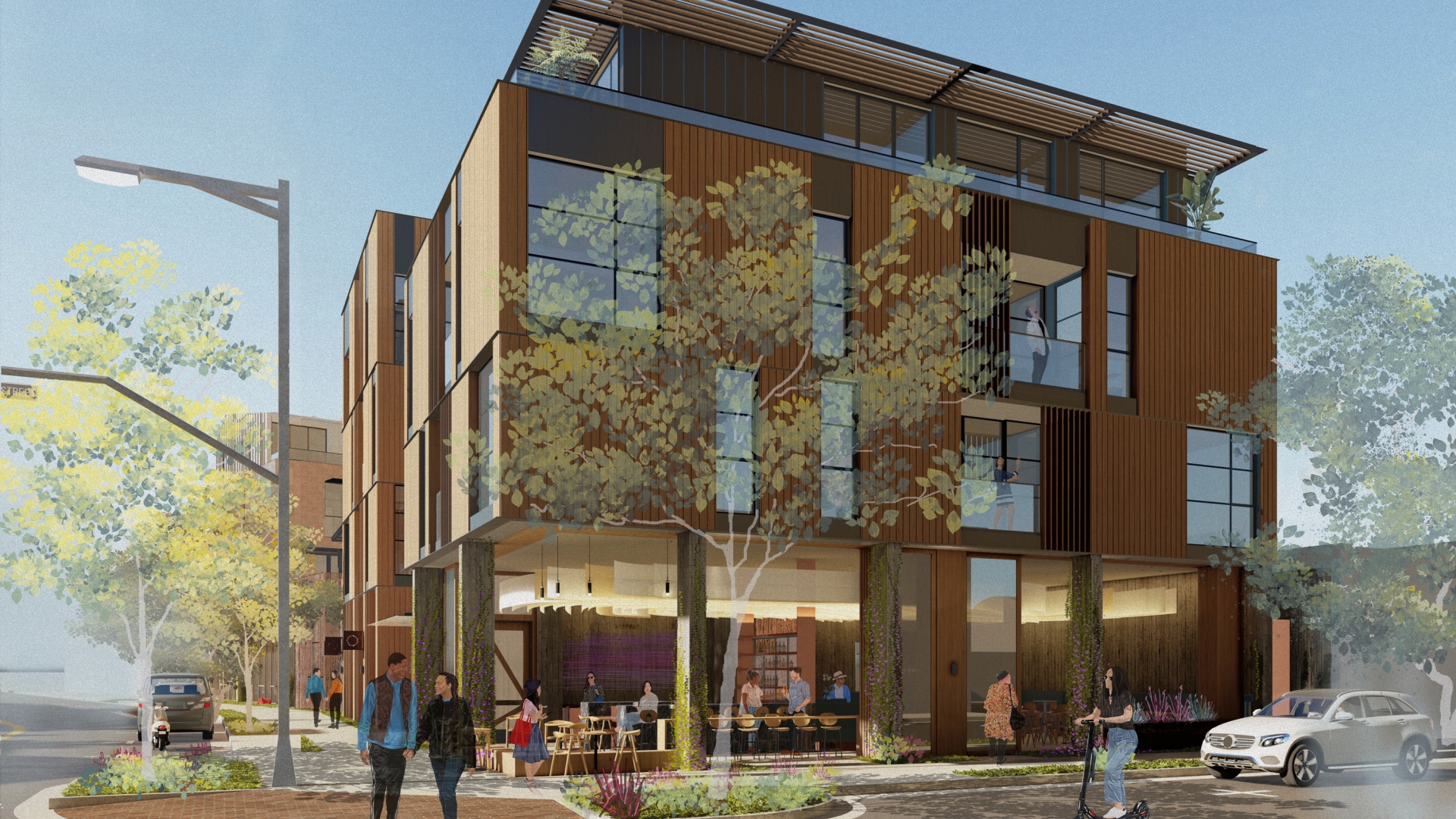 Rendering of the exterior street view of HH Residences from south west.