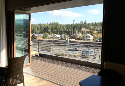View looking out from the balcony at Truckee Prototype Mixed-Use Townhouse in Truckee, California.