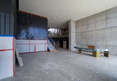 Interior view of the lobby in progress at Isle House on Treasure Island in San Francisco.