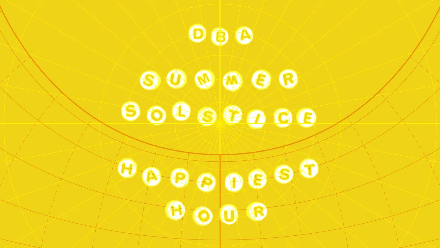 "DBA Summer Solstice Happiest Hour" yellow background