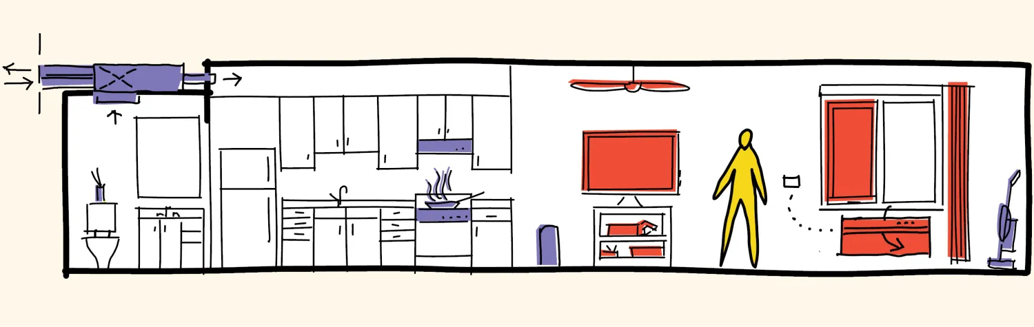 Illustration of apartment features for fire-season safety.