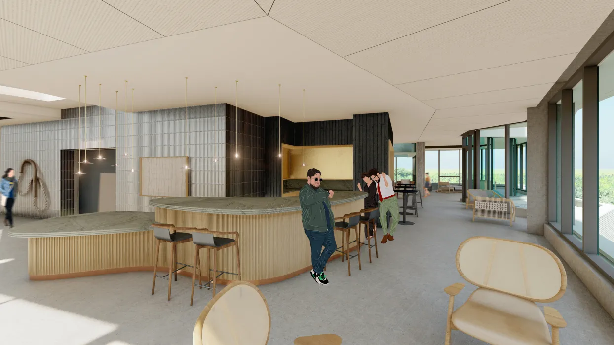 Rendering of the bar area for Isle House in Treasure Island, San Francisco, Ca.