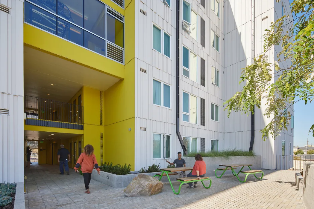 Courtyard at Coliseum Place in Oakland, California.