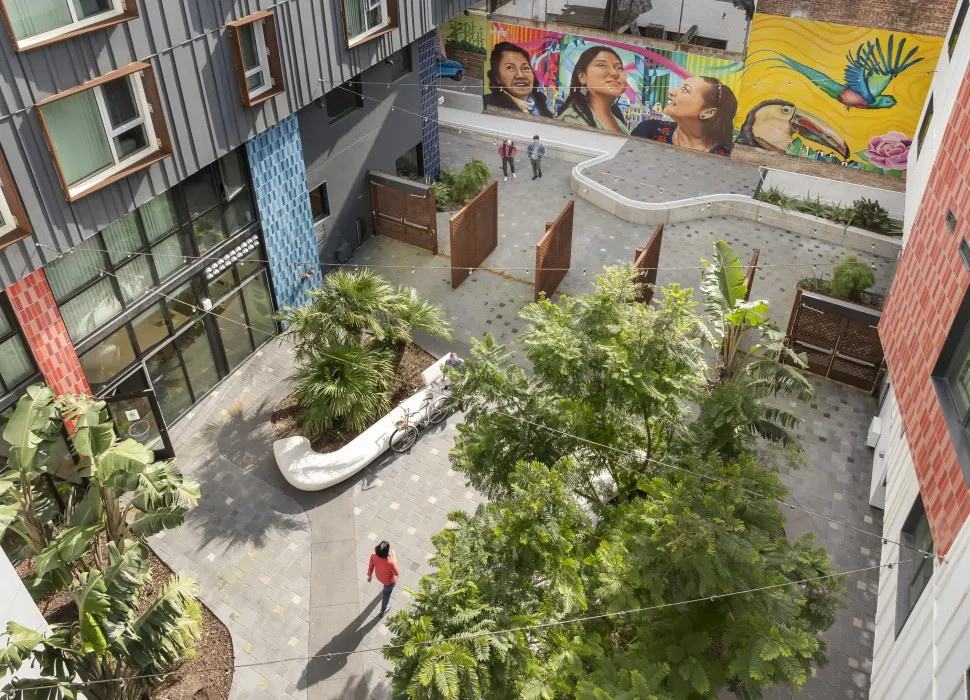 Aerial of the courtyard at La Fenix in San Francisco.