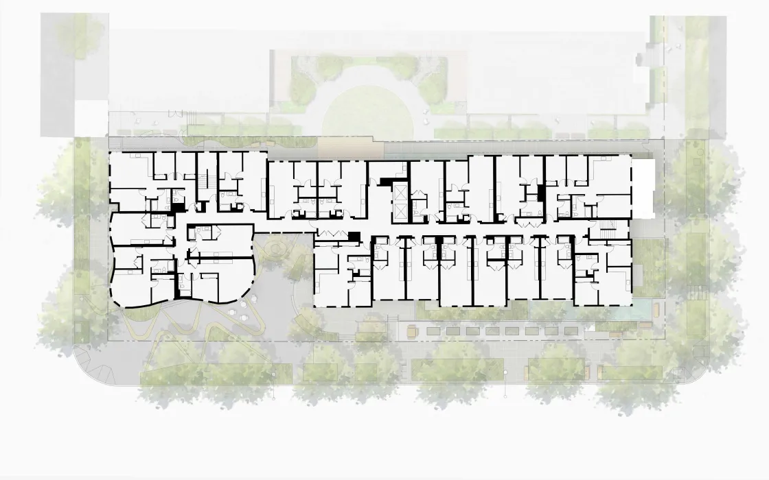 Upper floor plan for Africatown Plaza in Seattle, Washington.