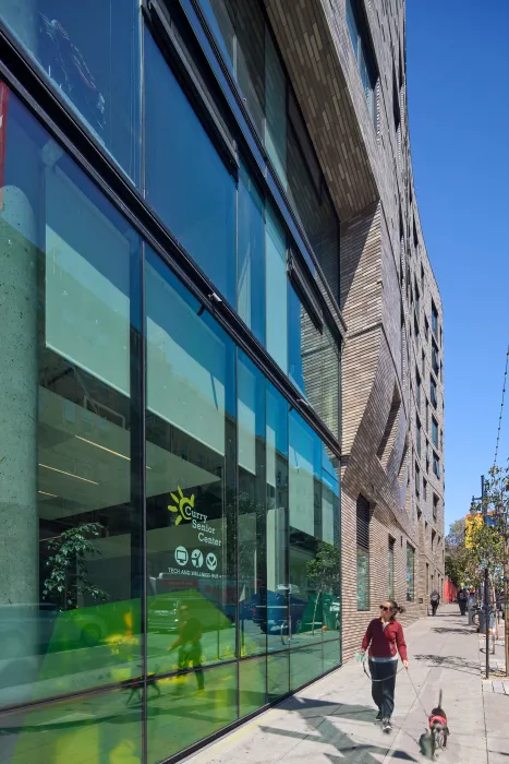 Exterior view of the retail space at 555 Larkin in San Francisco.