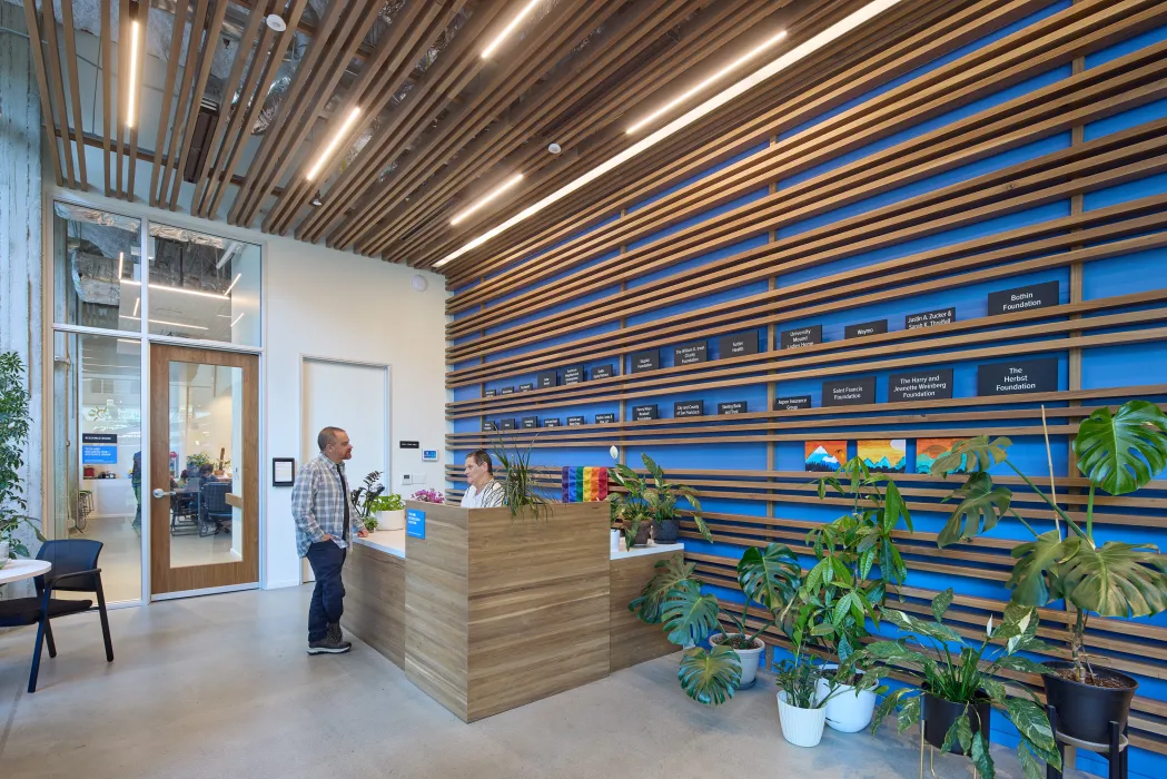 Interior view of the senior center retail space at 555 Larkin in San Francisco.