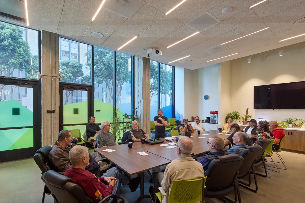 Interior view of the senior center retail space at 555 Larkin in San Francisco.