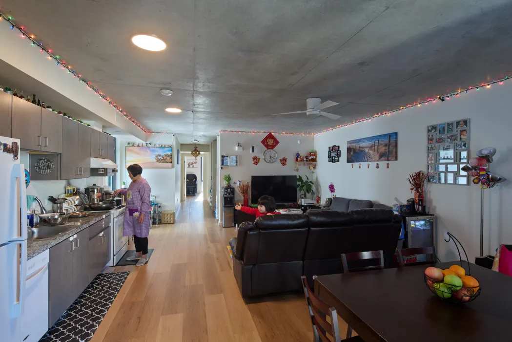 Interior view of a unit at 555 Larkin in San Francisco.