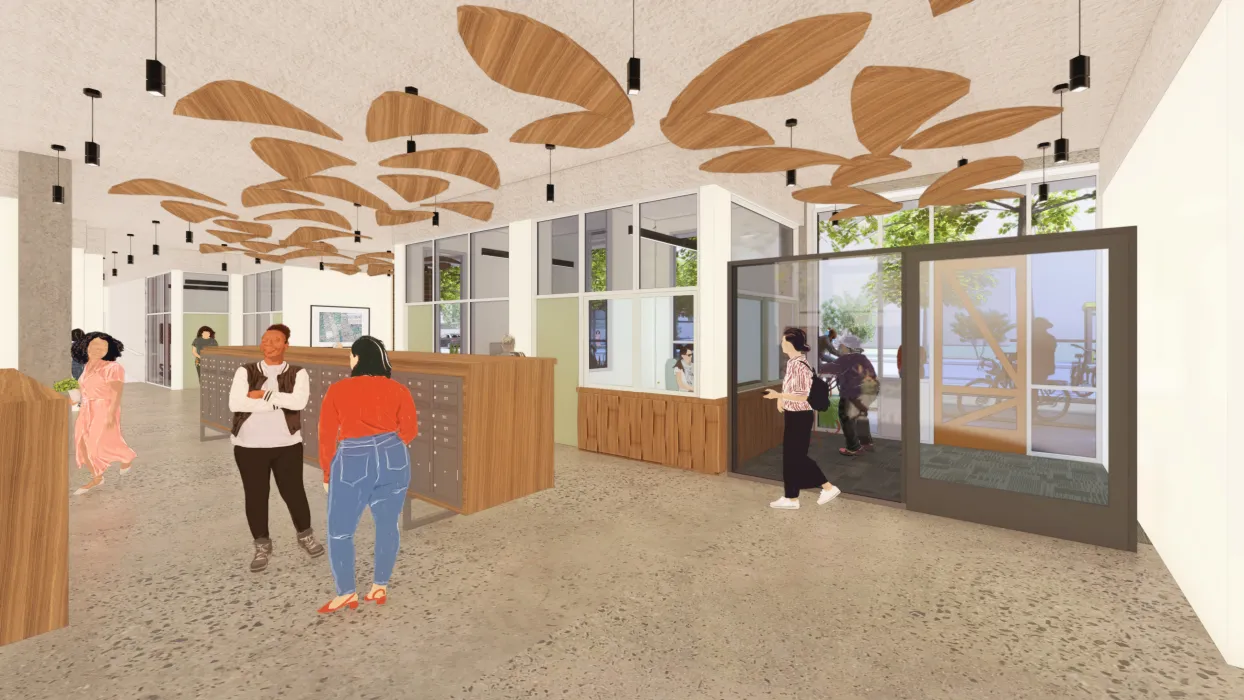 Interior rendering of the 1633 Valencia lobby.