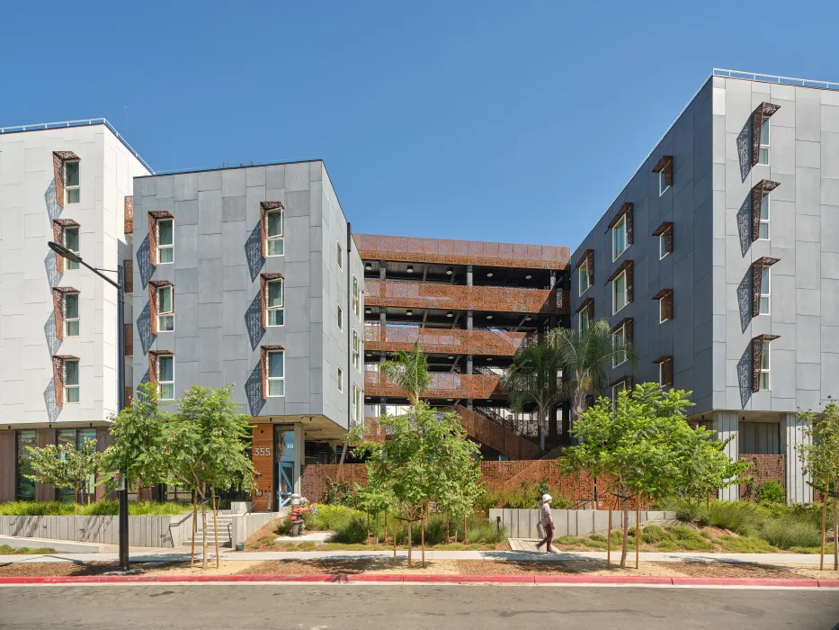 Exterior street view of Sango Court.