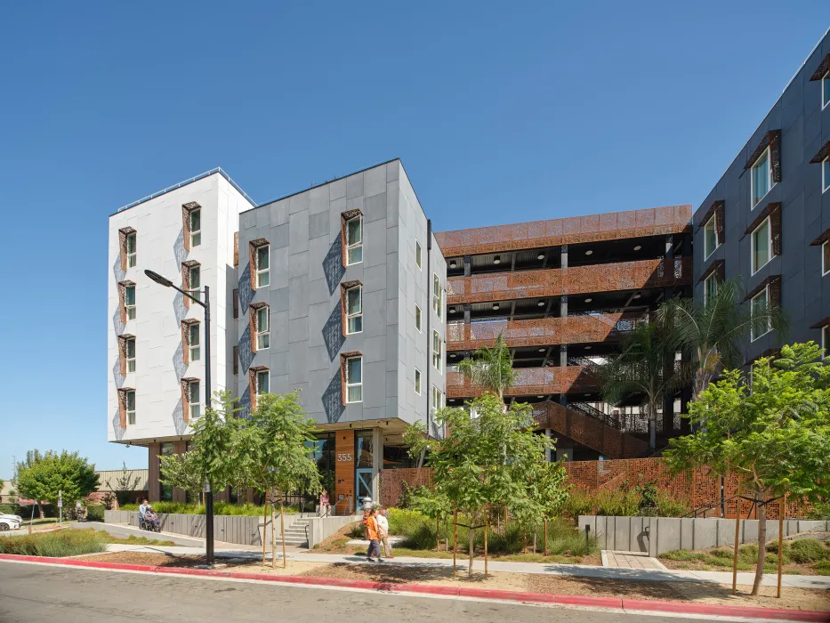 Exterior street view of Sango Court.