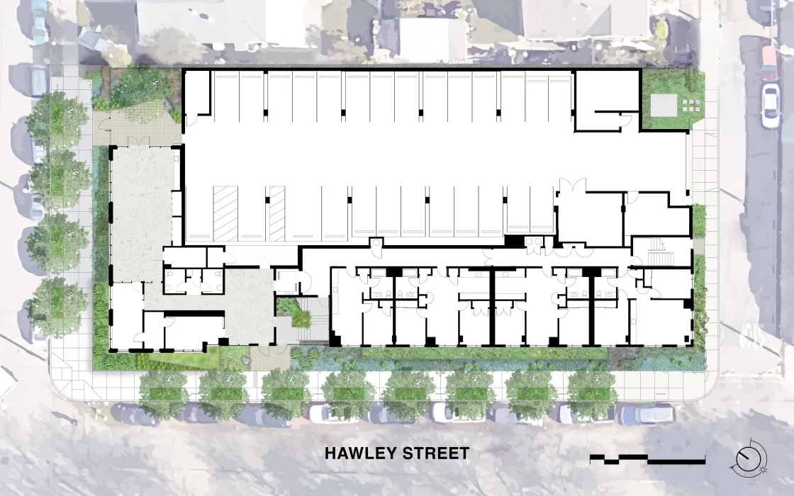 Ground level site plan for Coliseum Place.