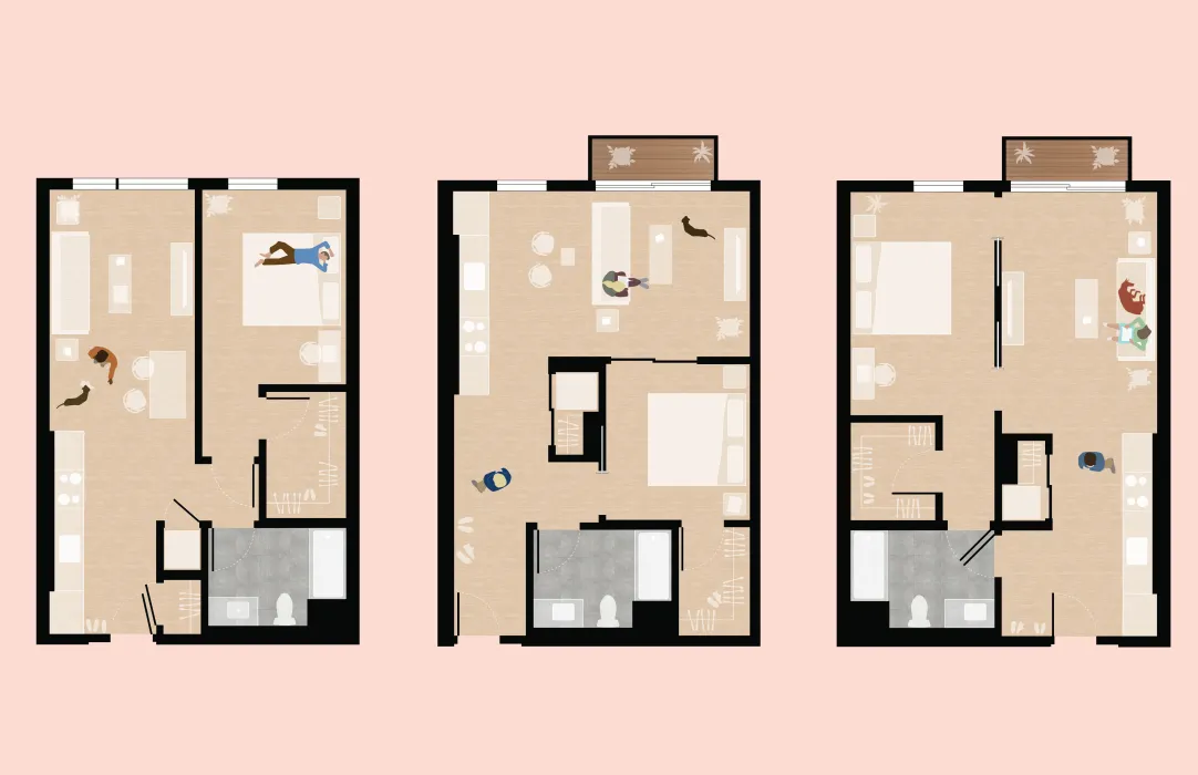 Three different unit plans for  420 Mendocino in Santa Rose, California.