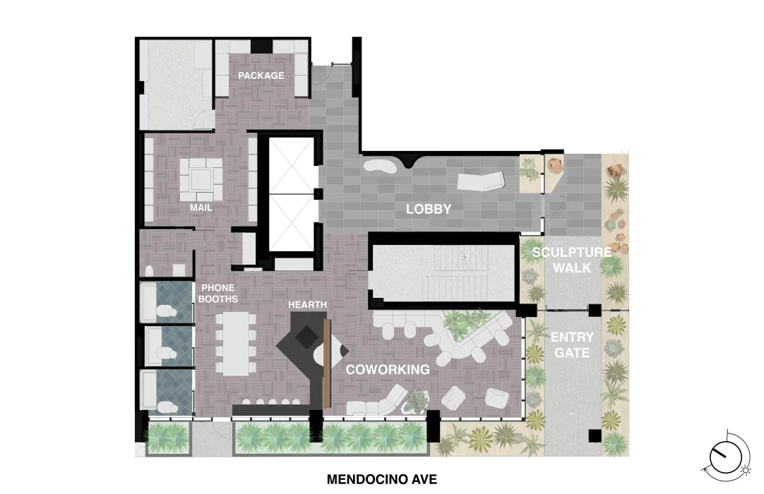 Enlarged site plan for level one at 420 Mendocino in Santa Rose, California.