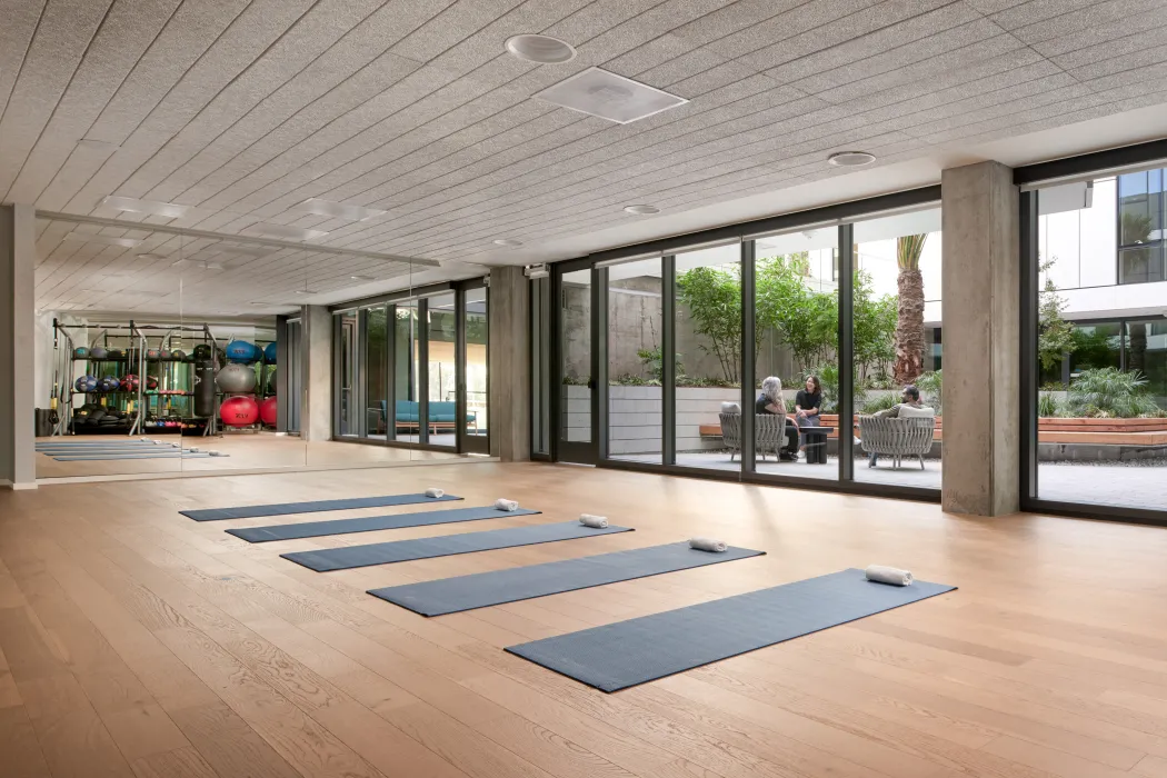 Yoga space at Isle House on Treasure Island in San Francisco.