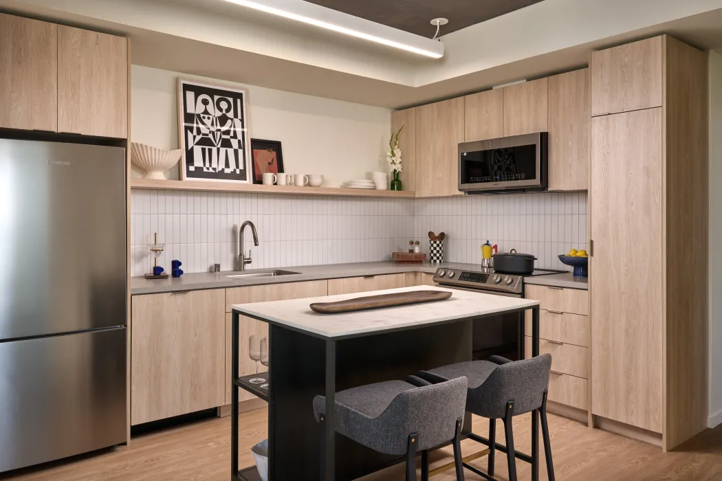 Resident kitchen at Isle House on Treasure Island in San Francisco.