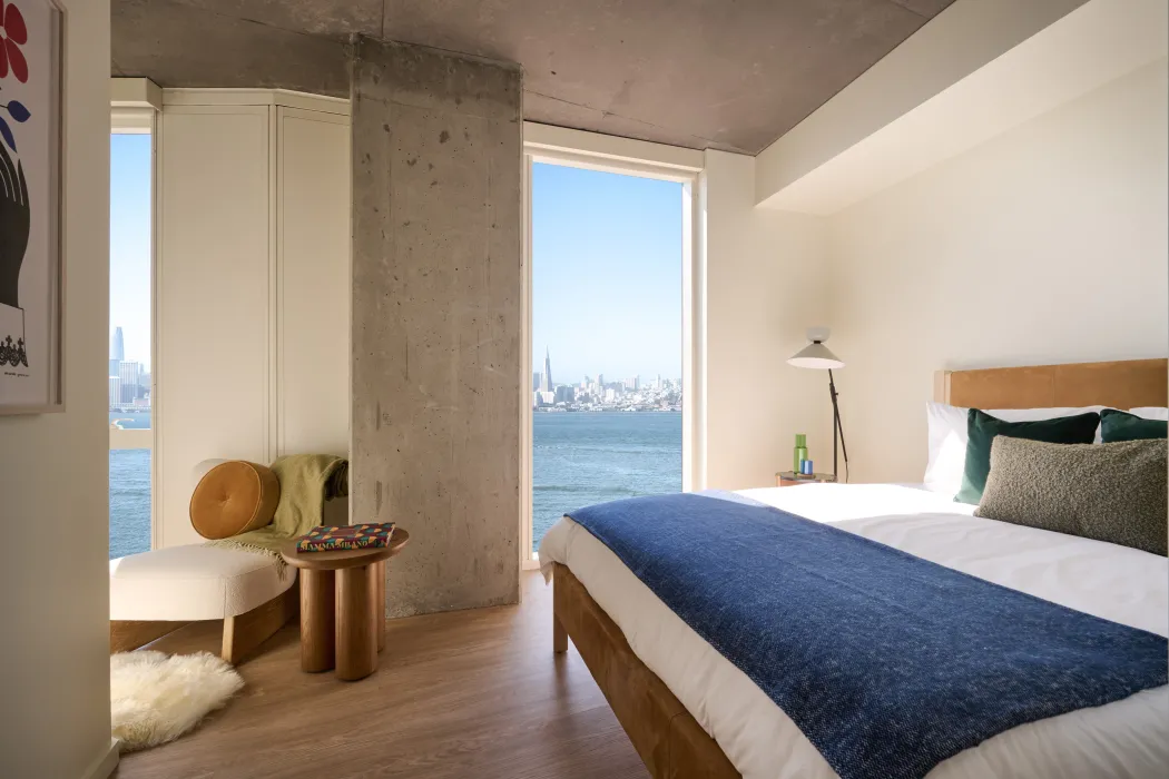 Resident bedroom at Isle House on Treasure Island in San Francisco.