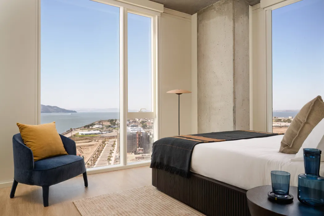 Resident bedroom at Isle House on Treasure Island in San Francisco.