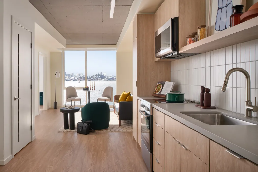 Resident kitchen at Isle House on Treasure Island in San Francisco.