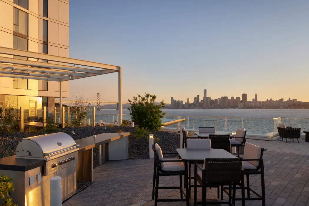 Resident roof deck at Isle House on Treasure Island in San Francisco.