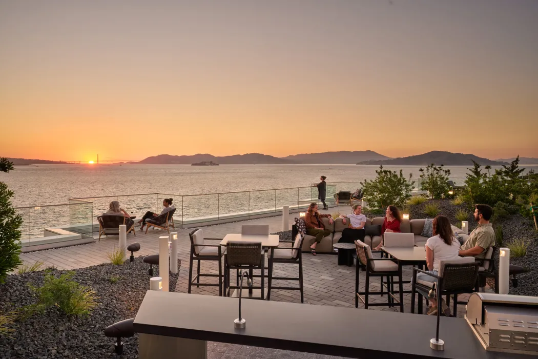 Resident roof deck at Isle House on Treasure Island in San Francisco.