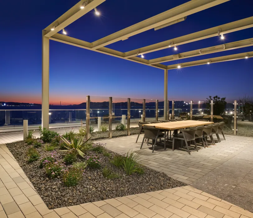 Resident roof deck at Isle House on Treasure Island in San Francisco.