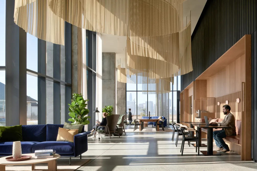 Interior lobby and working space at Isle House on Treasure Island in San Francisco.