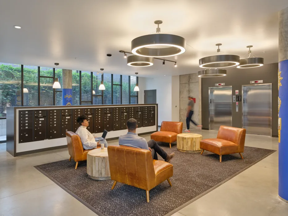 Entry lounge to Africatown Plaza in Seattle.